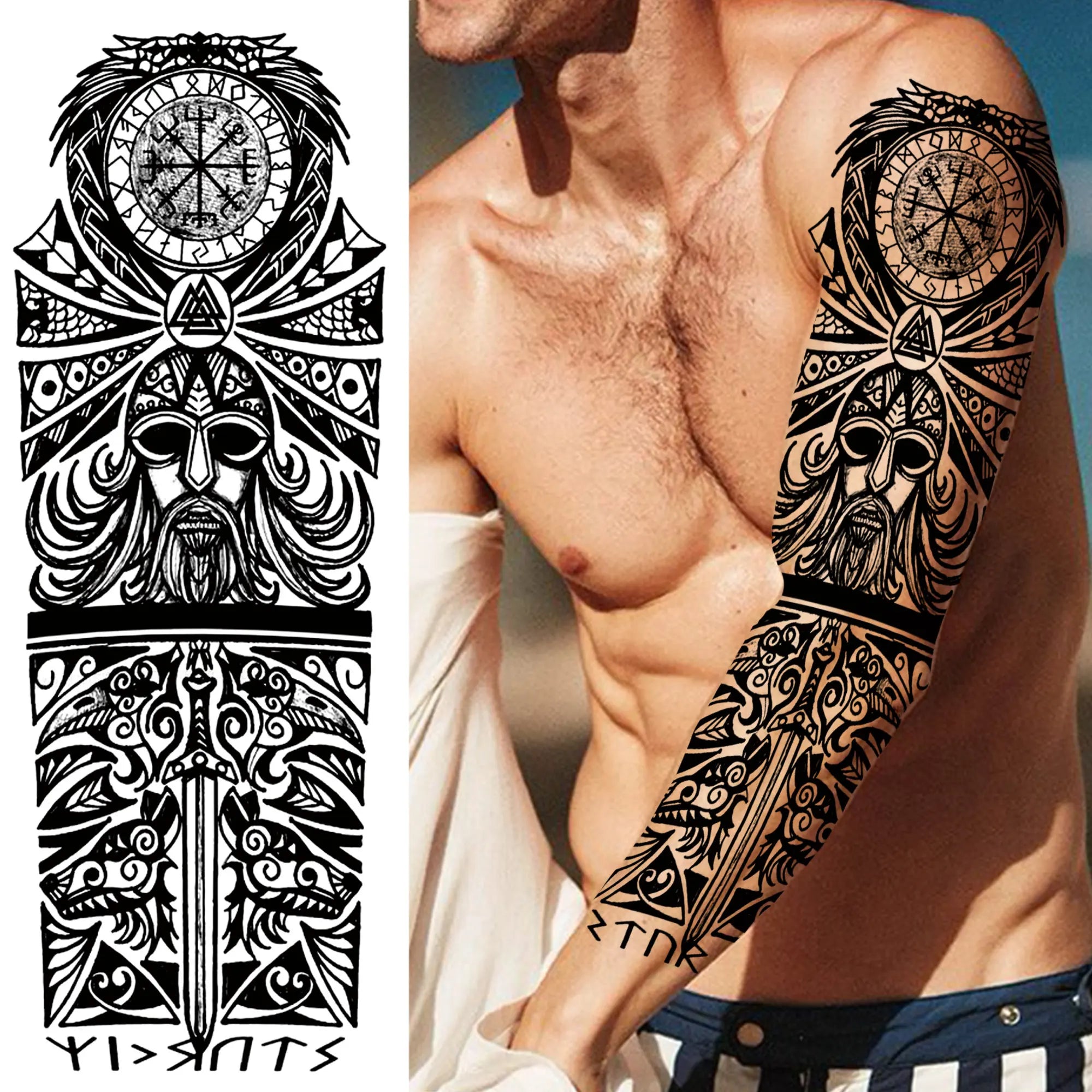 Kompass Roboterarm Temporäre Tattoos Ärmel für Männer Frauen Realistische Gefälschte Totenkopf Engel Ganzarm Tattoos Maori Totem Tattoo Aufkleber