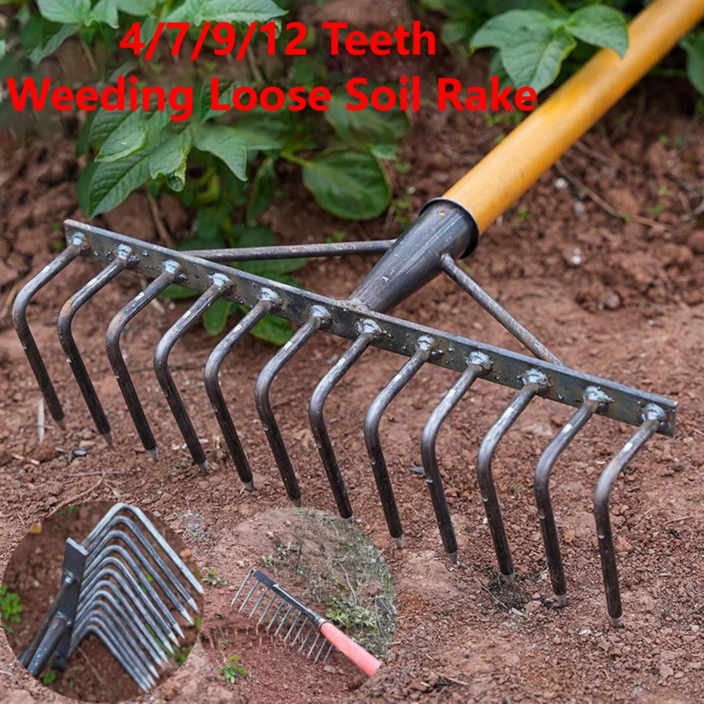 Weeding Hoe Rake 4/7/9/12 Teeth Farm Tool Weeding Scarifier Artifact Agricultural Nail Harrow Carbon Steel Garden Weeding Tools Main image
