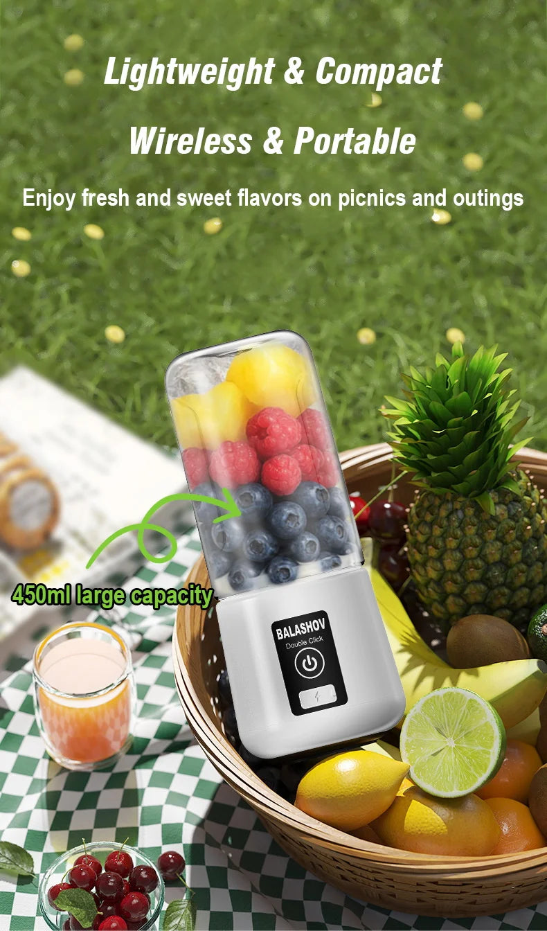 Tragbarer Entsafter Mixer 450ml USB Wiederaufladbarer Zitronen-Orangen-Frucht-Entsafter Becher Elektrische Saftmaschine Reiseentsafter