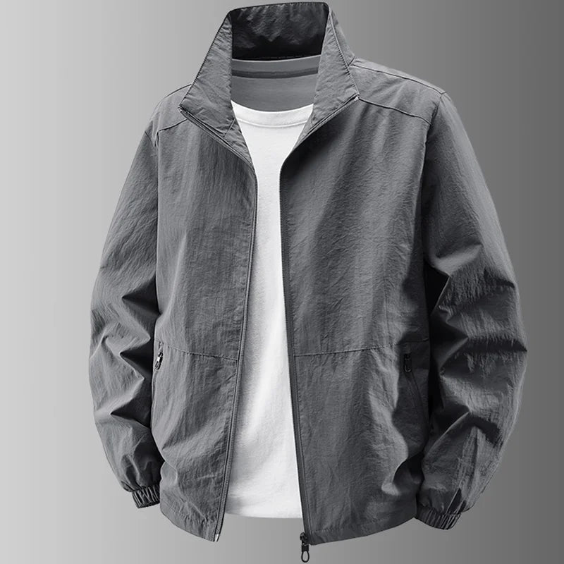 Herren Stehkragenjacke Frühling Atmungsaktiv Leicht Anti-Falten Windjacke Outdoor Sport Freizeit Schnelltrocknende Arbeitsjacken