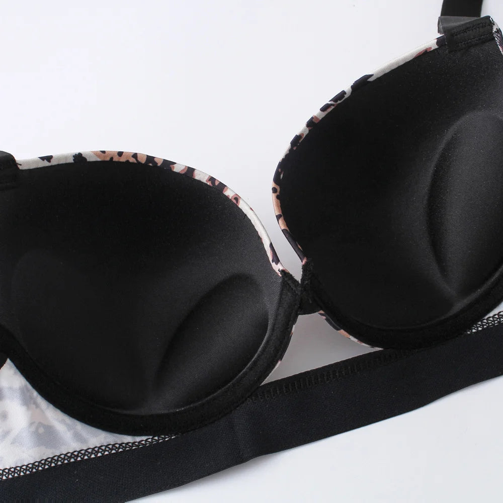 Buchstabe Strass Sport Leopard Sexy Dessous Set Geraffter Push Up Nahtloser BH Set Mode Spurenlose Dünne Fitness Unterwäsche