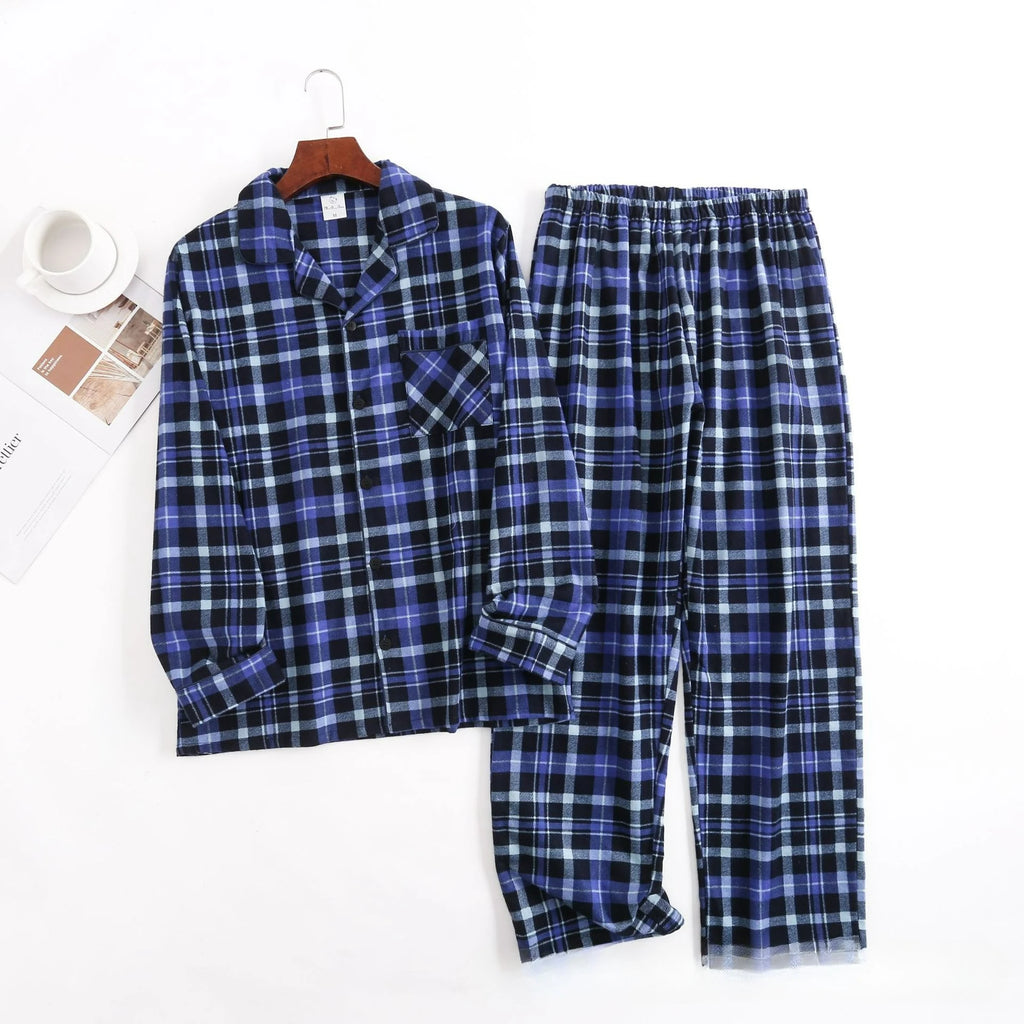 Herren-Hausanzüge Langärmelige Hosenanzüge für Herbst und Winter Pyjamas für Herren Flanell Kariertes Design Pyjamas für Herren