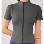 Slim Fit Kurzarm Yoga Shirt Damen Stehkragen Reißverschluss Jacke High End Lauf Sport Fitness Top