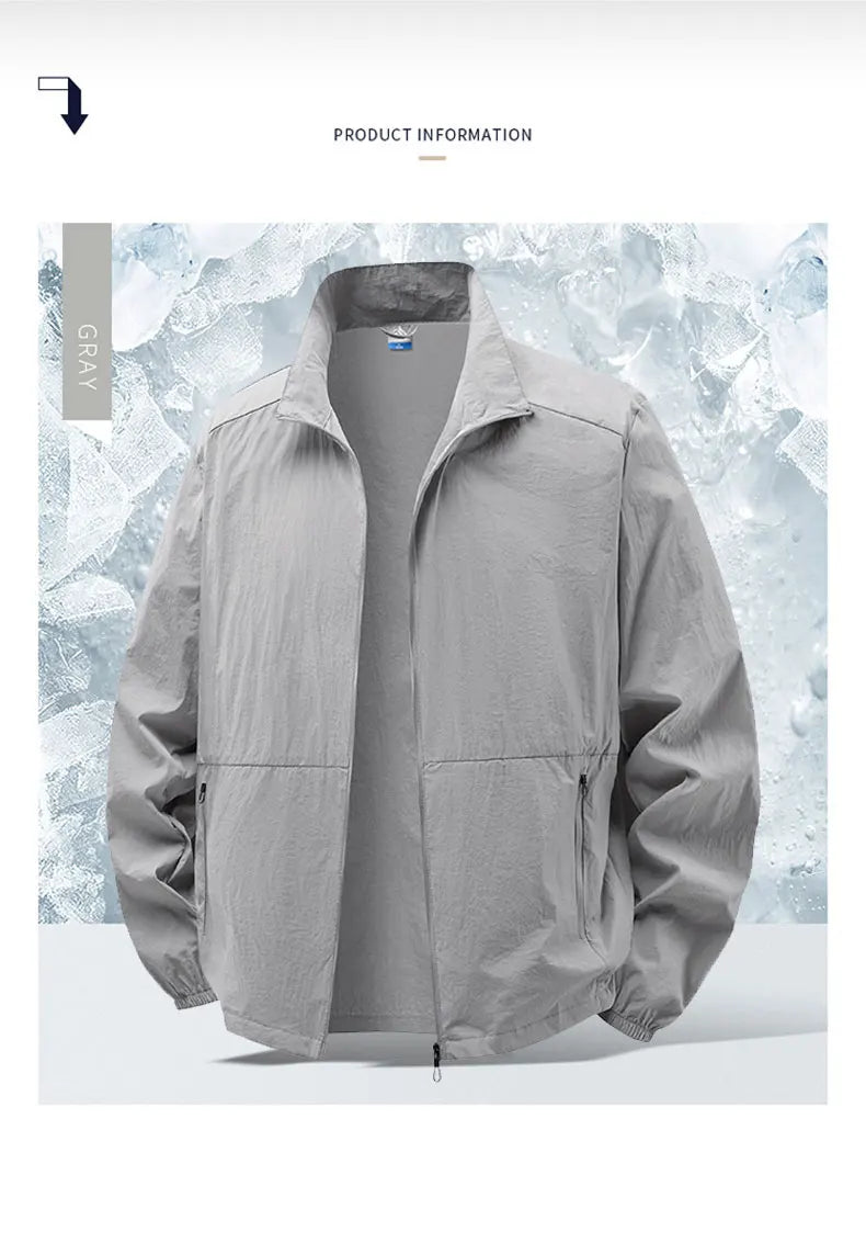 Men's Sun Protection Jacket Ultrathin Windbreaker Summer Outdoor UV Jacket Loose Stand Collar Oversized Sunscreen Coat Fishing