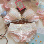 Japanischer Lolita-Stil Prinzessinnen-Dessous-Set Damen Pure Desire Kuchenschicht Spitze Mesh Baumwolle Schritt Party BH und Höschen Set Niedlich