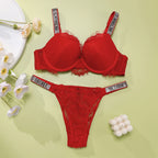 BH- und Höschen-Set Bequeme Push-up-Shapewear Verstellbar Gepolstert Gerafft Neu V-Spitze Dessous-Set Damen Sexy
