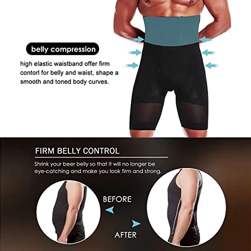 Herren Body Shaper Bauchkontroll-Shorts Shapewear Bauchmieder Boxer Slips Hohe Taille Schlankheitsunterwäsche Bein Kompressionshose
