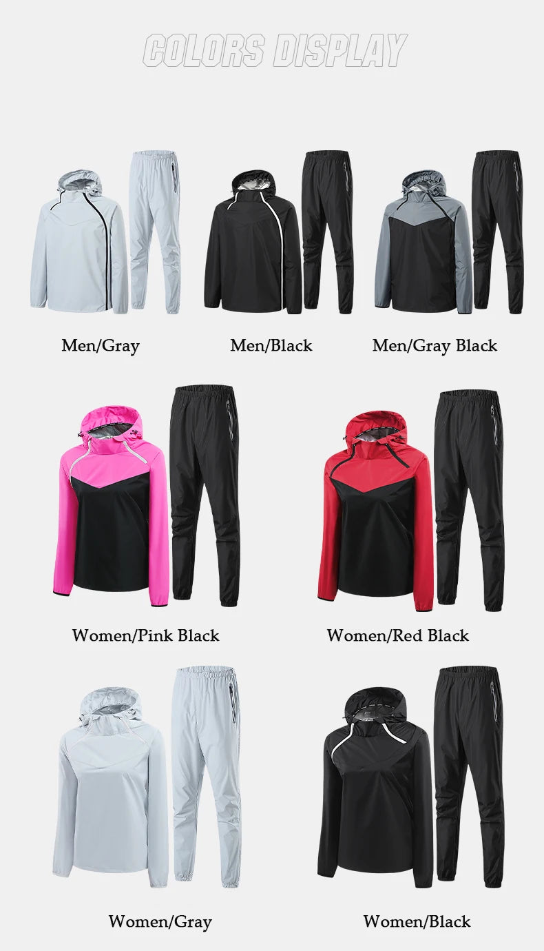Herren-Sport-Fitness-Laufset mit doppeltem Reißverschluss Damen-Lauf-Fitness-Abnehm-Schwitz-Set mit doppeltem Reißverschluss zum leichten Abnehmen