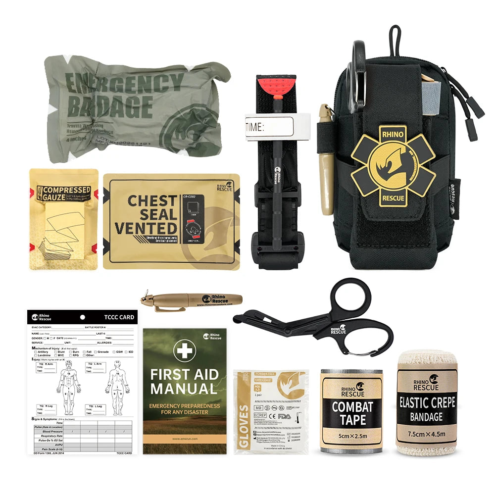 Rhino Rescue EDC Erste-Hilfe-Set IFAK Trauma mit Molle Taktischer Tasche Tourniquets Verband für Überleben