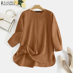 ZANZEA Mode Herbst Langarm Bluse Damen Weites Hemd Elegant Einfarbig OL Arbeitsplatten Lässig Locker Urlaub Arbeit Blusen Damen