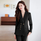 NAVIU Neu 2024 Damen Hosenanzüge Rosa Blazer und Jacken Set Büro Damen Arbeits Business Uniform Weiblicher Hosenanzug OL Stil Beige