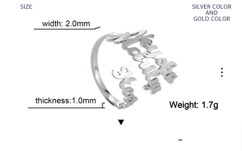Personalisierter Doppel-Vorname-Ring für Damen und Herren, personalisiertes Paar-Familien-Geschenk, goldfarbener Edelstahl-Metallschmuck