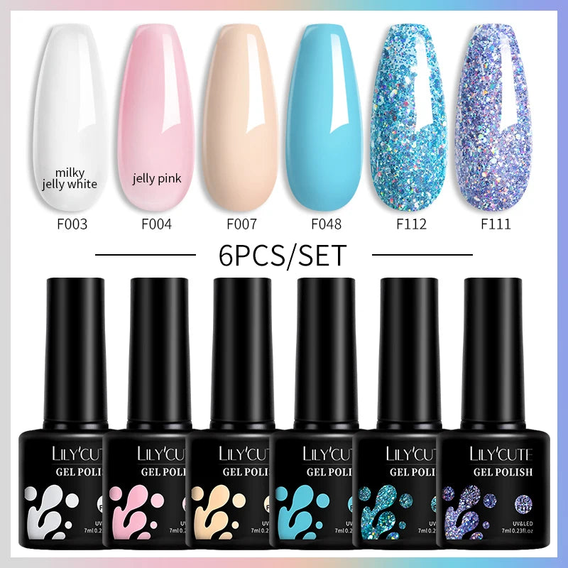 LILYCUTE 7ML 6PCS Neon Gel Nagellack Set fluoreszierend Farbwechsel Semi Permanent Soak Off Maniküre-Kit Nail Art Gel