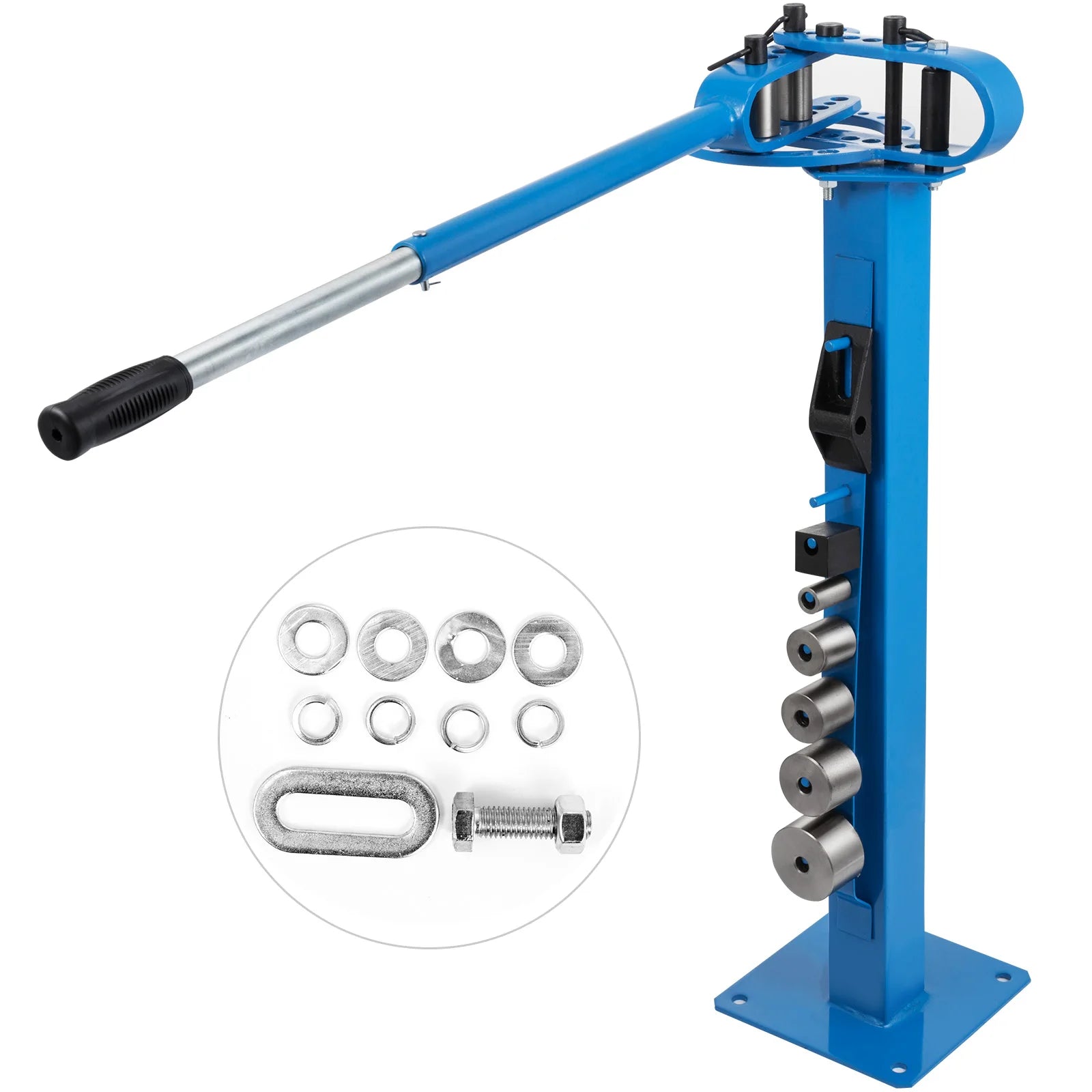 SucceBuy YP-38 Bodenmontierter Rohrbieger mit 7 Gesenken Multifunktionaler Rohrbieger mit 112 cm Teleskop-Gummigriff für Kupfer- und Stahlrohre