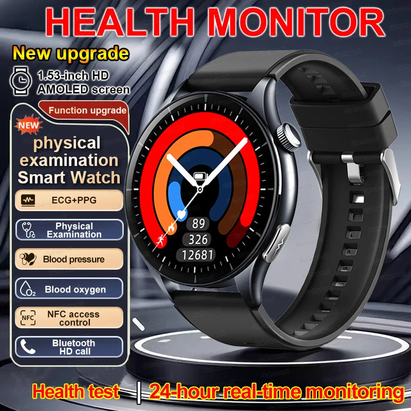 2026 Neue Smartwatch NFC EKG+PPG Blutsauerstoff Harnsäure Blutdruck Saphir Smartwatch Herren für Android iOS Smartwatch Herren
