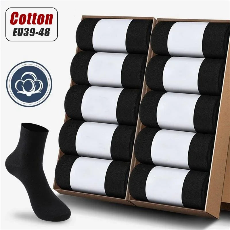 20Pcs/Lot Men's Pure Cotton Socks Plus Size Solid Color Casual Office Business Long Socks Breathable Soft Men's Socks EU39-48 Main image