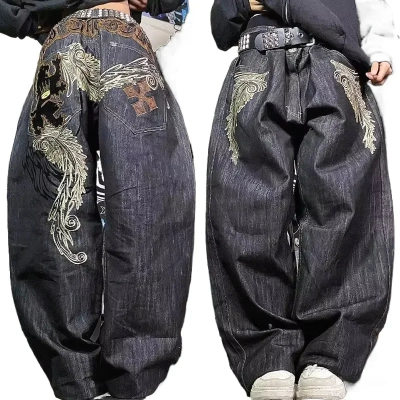 Amerikanische Y2K 2025 Neue weite Baggy Black Jeans Oversized Damen Street Casual Joker Denim-Hose Paar-Jeans Vintage Streetwear