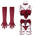 Sexy Dessous-Set mit Schleifenverzierung, durchbrochen, für Damen, einfarbig, exotische Bekleidung, weiblicher Stil, reine Begierde, Unterwäsche mit Strapsen und Handschuhen