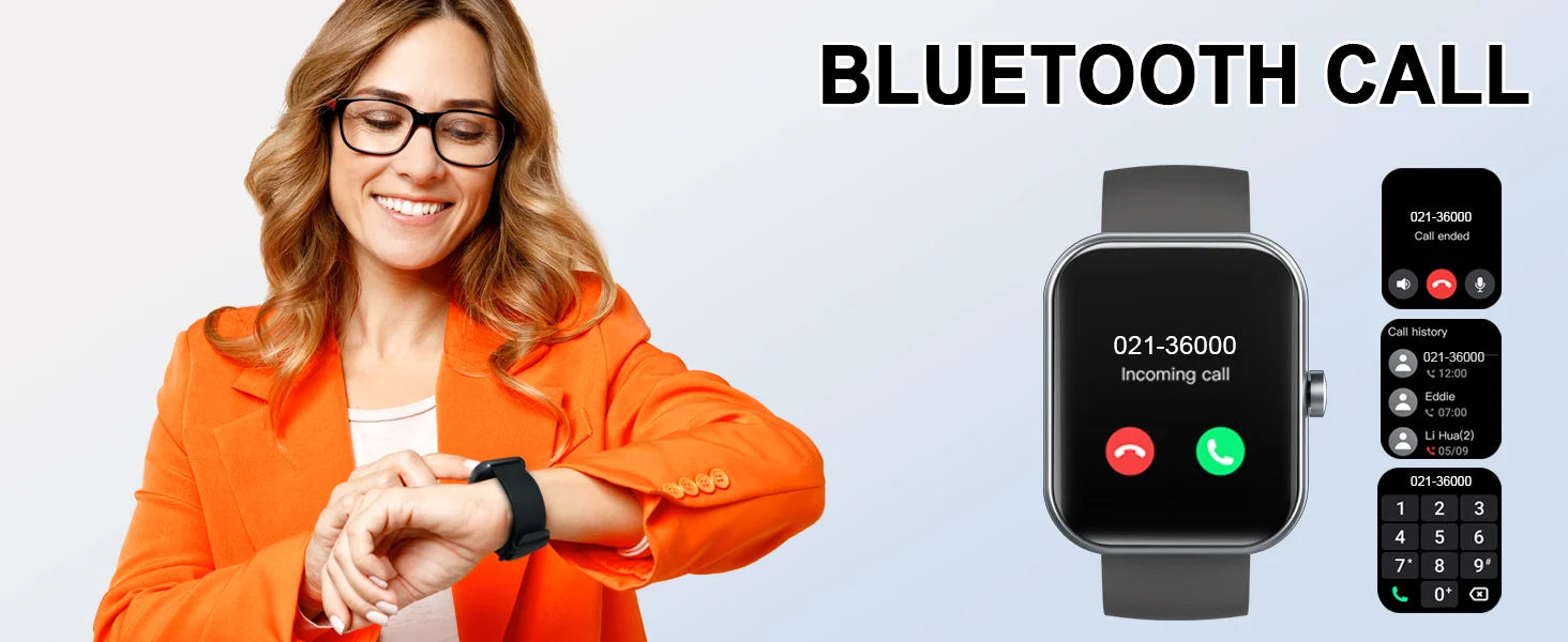 Smartwatch (Anrufe annehmen/tätigen), 1,96" Smartwatch, Fitness-Tracker, Schlafmonitor, Schrittzähler, über 100 Sportmodi, IP68 wasserdicht