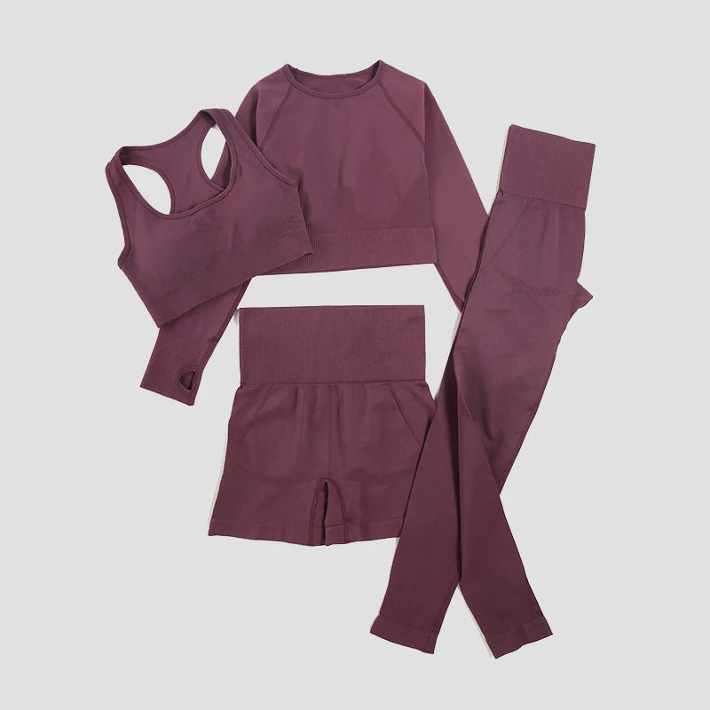 WAREBALL 2/3/4-teiliges Nahtloses Yoga-Set Sportkleidung Yoga-Anzüge für Frauen Fitness-Set Trainingsanzüge Sport-BH Gym Leggings