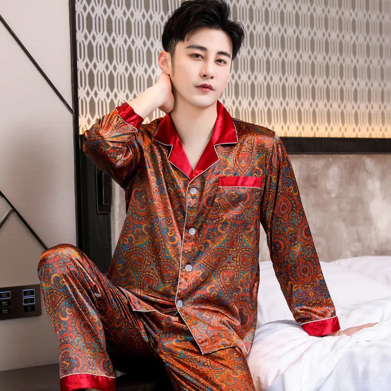 Hochwertiger Pyjama-Anzug Herren Sommer Kurzarm Shorts Eisseide Nachtwäsche Herren Sommer Große Größe Einfaches Freizeit-Loungewear-Set