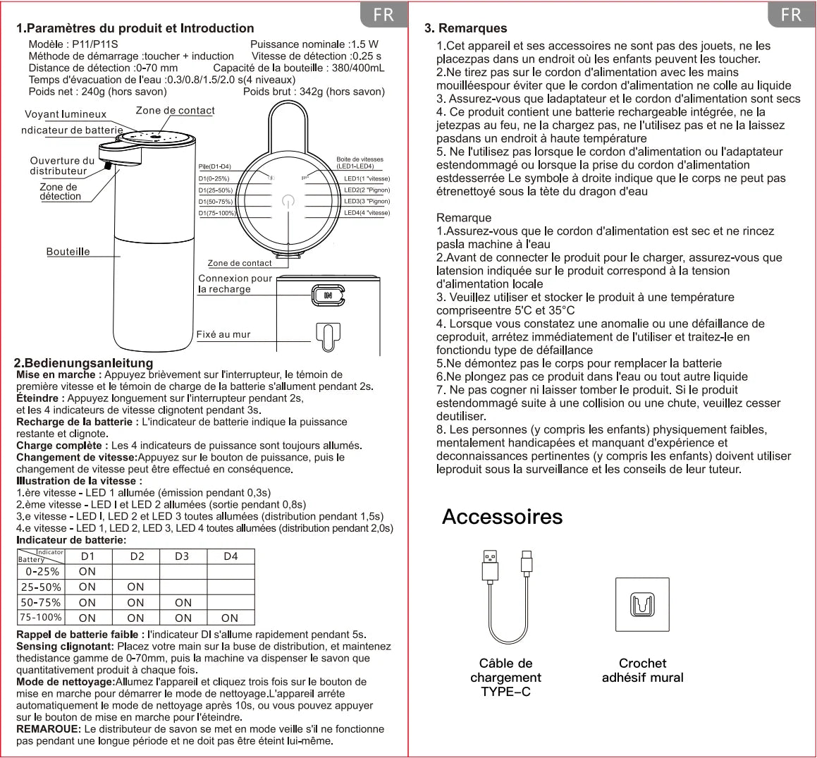 Automatischer Flüssig-/Schaumseifenspender, berührungsloser elektrischer Spender, USB-wiederaufladbar mit Infrarotsensor für Bad, Küche