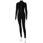 Fitness-Outfit Damen, lässig, sportlich, Workout-Reißverschluss-Jumpsuit, Damen-Overall, langärmelig, eng anliegend, Aktivitätskleidung, Oberteile