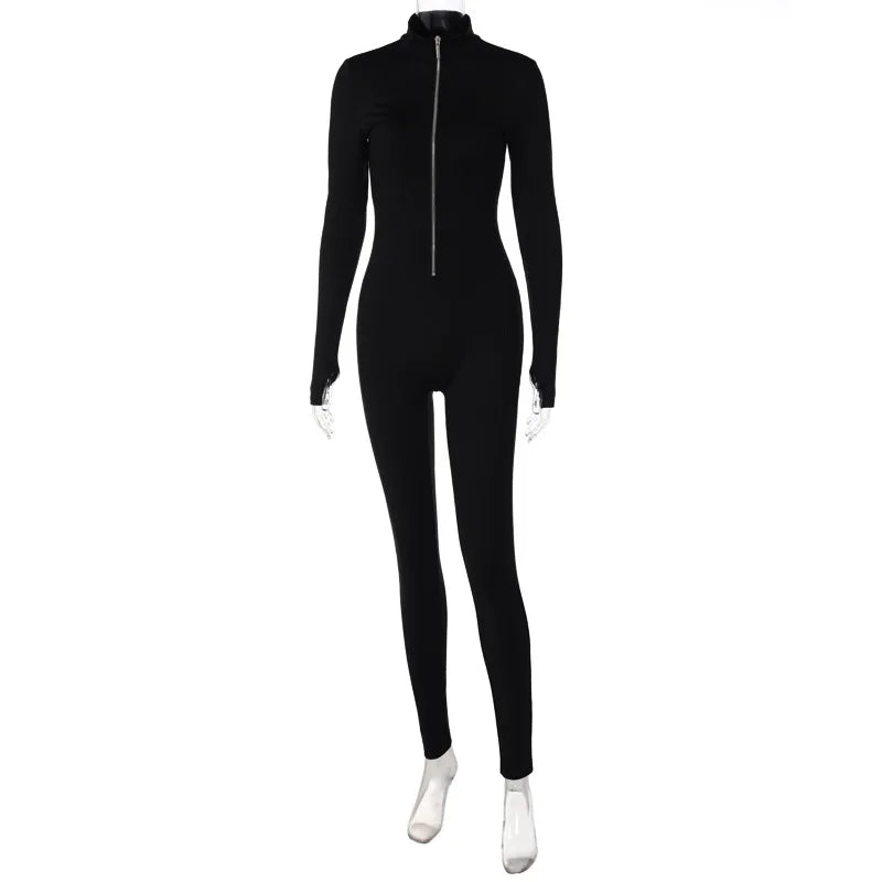 Fitness-Outfit Damen, lässig, sportlich, Workout-Reißverschluss-Jumpsuit, Damen-Overall, langärmelig, eng anliegend, Aktivitätskleidung, Oberteile