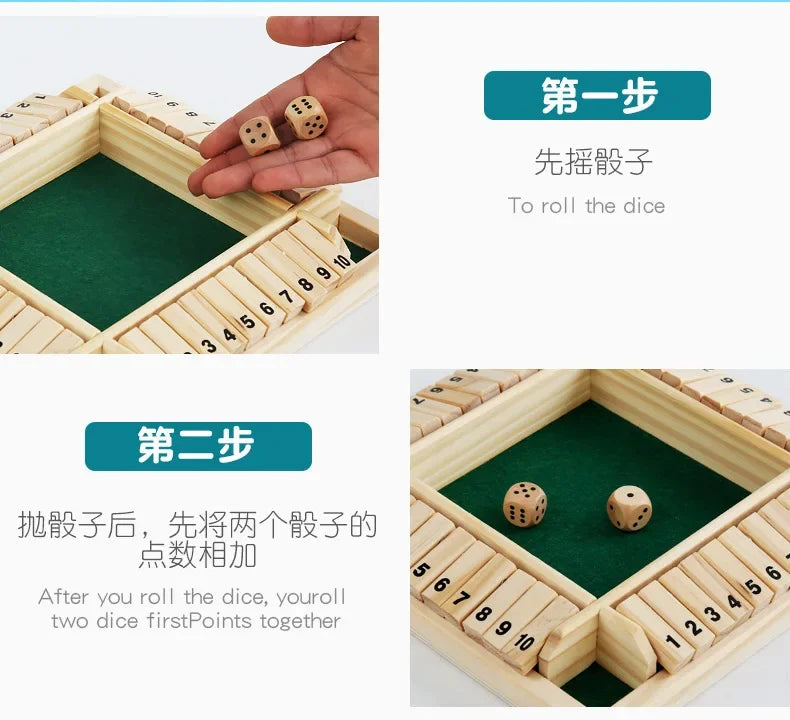 Holzwürfel-Brettspiel Shut The Box für 4 Spieler Klappen & Würfel Spiel Eltern-Kind Interaktion Familienunterhaltung