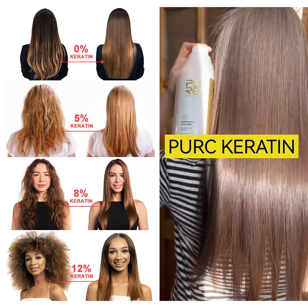 PURC 1000ml Keratin Haarglättende Glättungsbehandlung für lockiges, krauses Haar, brasilianische Keratinprodukte professionell