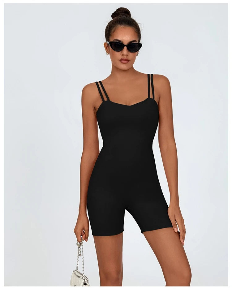 Greenora Damen Workout Strampler Sexy Rückenfrei Yoga Overall Eng Anliegend Body Fitness Activewear Ärmellose Sportbekleidung Einteiler