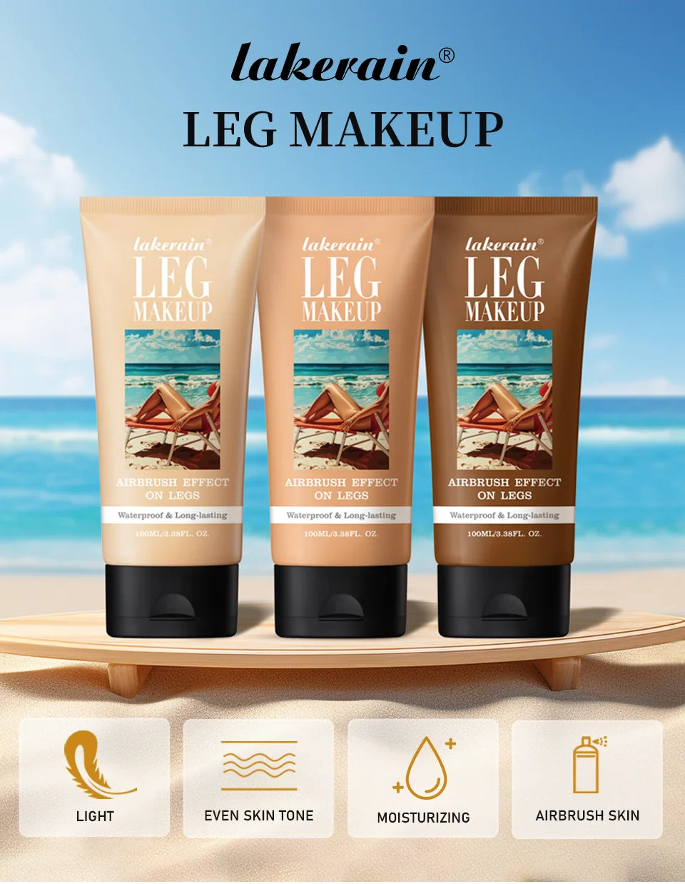 Bronze Bein- und Körper-Make-up-Foundation mit Puderquaste 100ml Wasserfest Lang anhaltend Gleichmäßiger Hautton Körperbräunungscreme 3 Farben