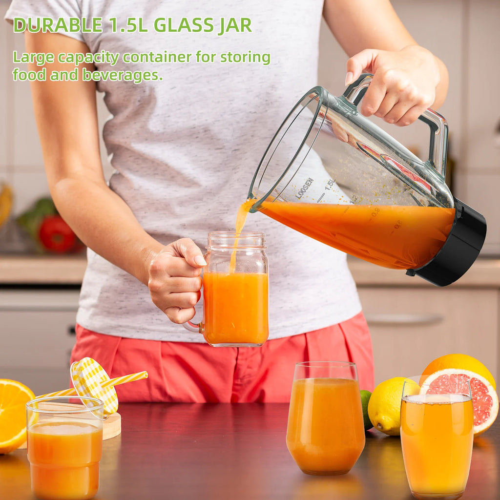 BioloMix Professional 1300W Standmixer mit 1,5L BPA-freiem Glaskrug, perfekt für gefrorene Smoothies und hausgemachte Saucen