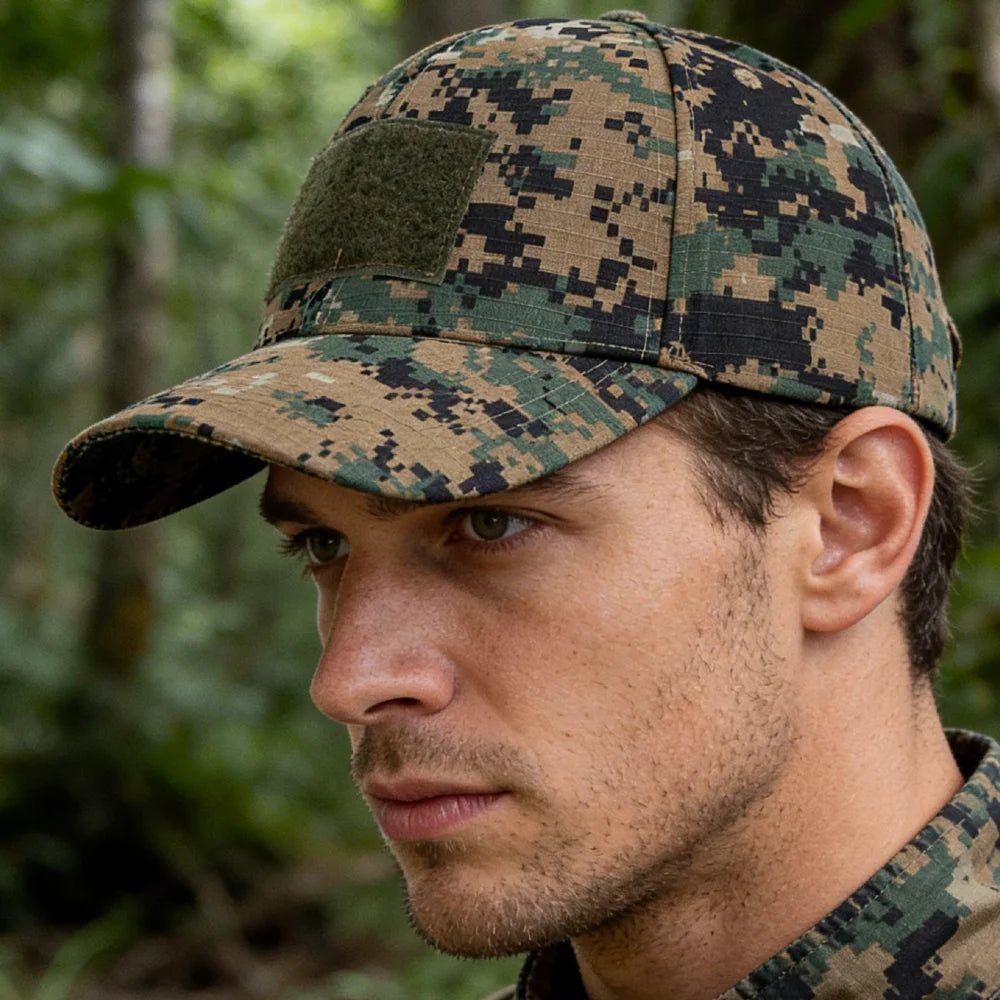 Men's Camouflage Tactical Baseball Cap With 3 Velcro Patches Military Camouflage Hat Cap For Outdoor Jugle Fishing Hiking Caps