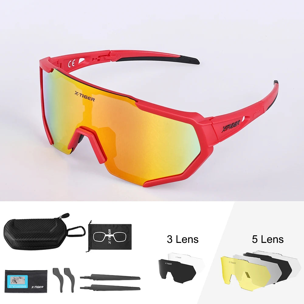 X-TIGER Radsportbrille Polarisierte Brille Fahrradbrille Sport Herren Photochrome Sonnenbrille MTB Rennrad Brille 3/5 Gläser