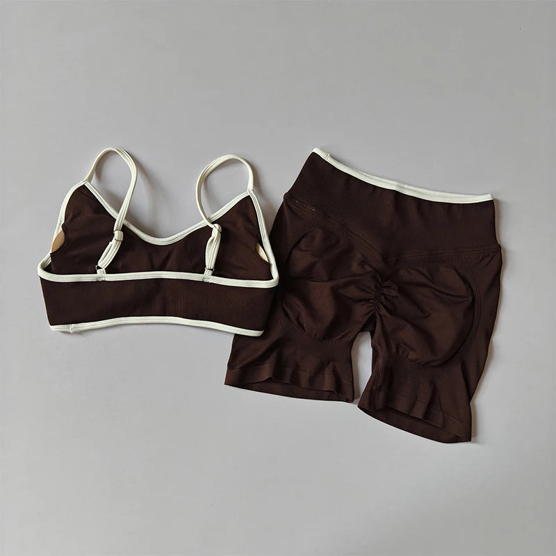 2-TEILIGER Yoga-Anzug Nahtlos mit Brustpolster Enge Sport-BHs und High-Waist-Shorts zum Draußen Tragen, Laufen, Training, Fitness, Yoga-Set