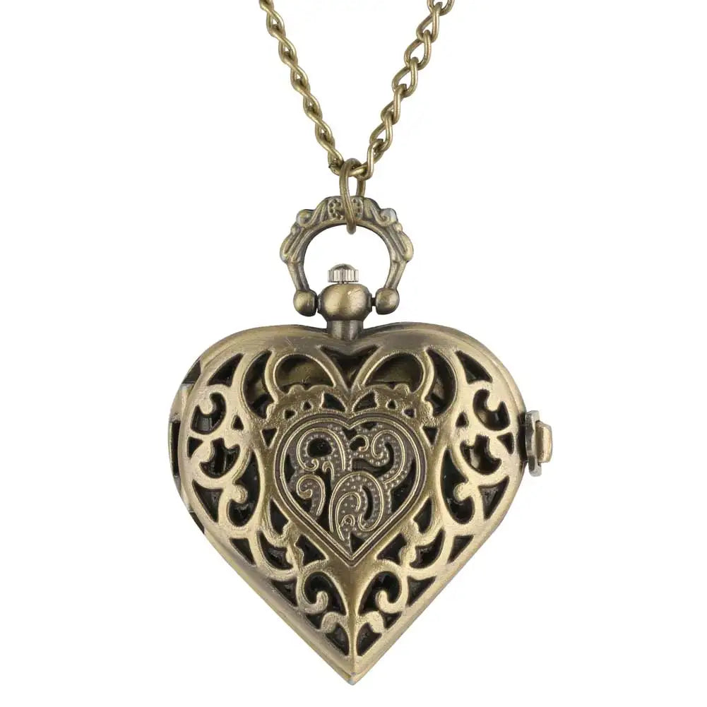 Stylish romantic heart-shaped diamond quartz women's necklace pocket watch souvenir gift for girls