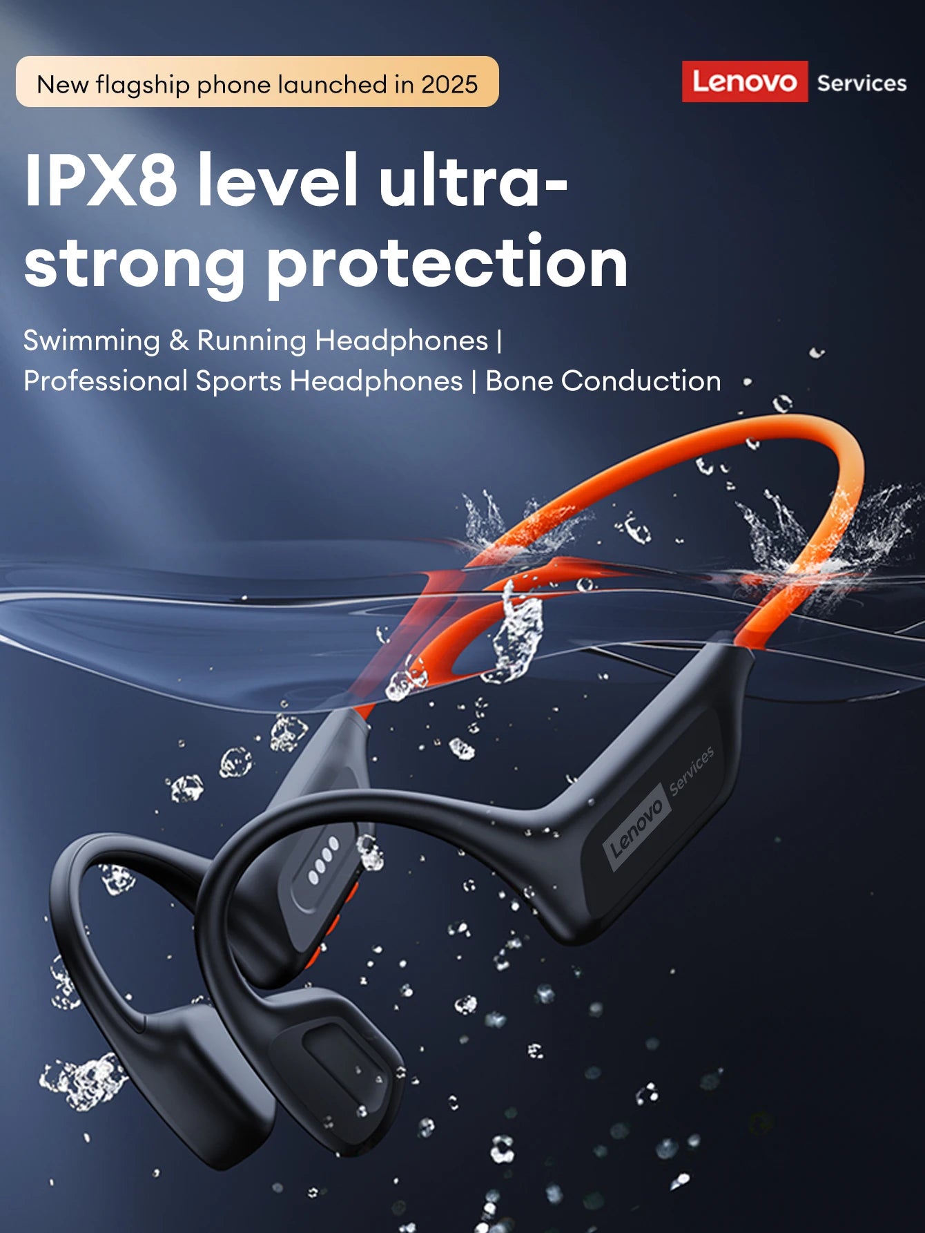 Lenovo S106 True Bone Conduction Headset Bluetooth 6.0 IPX8 Wasserdichte Kopfhörer 32GB MP3 HIFI-Ohrhörer mit Mikrofon zum Schwimmen