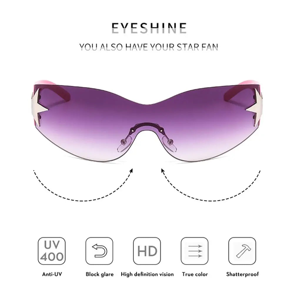 Neue Y2K Randlose Punk-Sonnenbrille Goggle Damen Herren Luxusmarke Wrap Around Sonnenbrille Fünf Sterne Eyewear Sport One Piece Shades