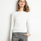 Damen Slim O-Neck Pullover Kaschmir-Wollmischung Pullover Herbst Und Winter Langarm Strick Unterhemd Große Größe 2024