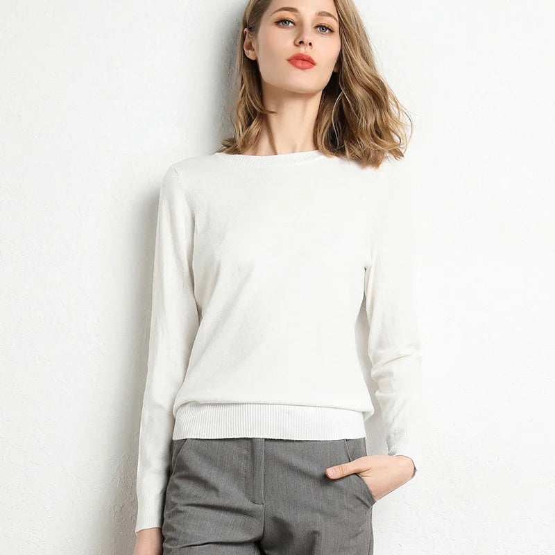 Damen Slim O-Neck Pullover Kaschmir-Wollmischung Pullover Herbst Und Winter Langarm Strick Unterhemd Große Größe 2024