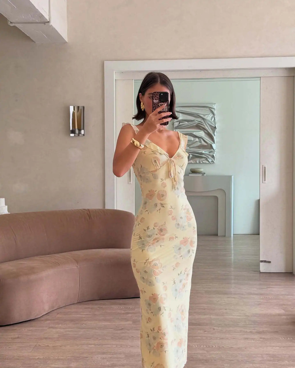 Kryptografischer Sommer Blumenmuster Plunge Maxikleid Outfits Sexy rückenfreie Feen Sonnenkleider Urlaub Strandmode Vestido Coquette