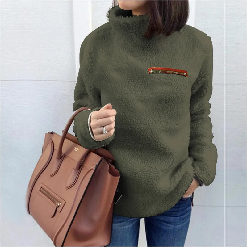 Winter Superweicher und bequemer einfarbiger Rollkragenpullover Damenpullover Mode Reißverschluss Sexy Oberteil Damen Hipster Kleidung
