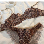 Französische sexy Unterwäsche, dünner Leopardendruck, transparente Dessous, bequeme, geraffte Bügel-BH-Set für Damen, String