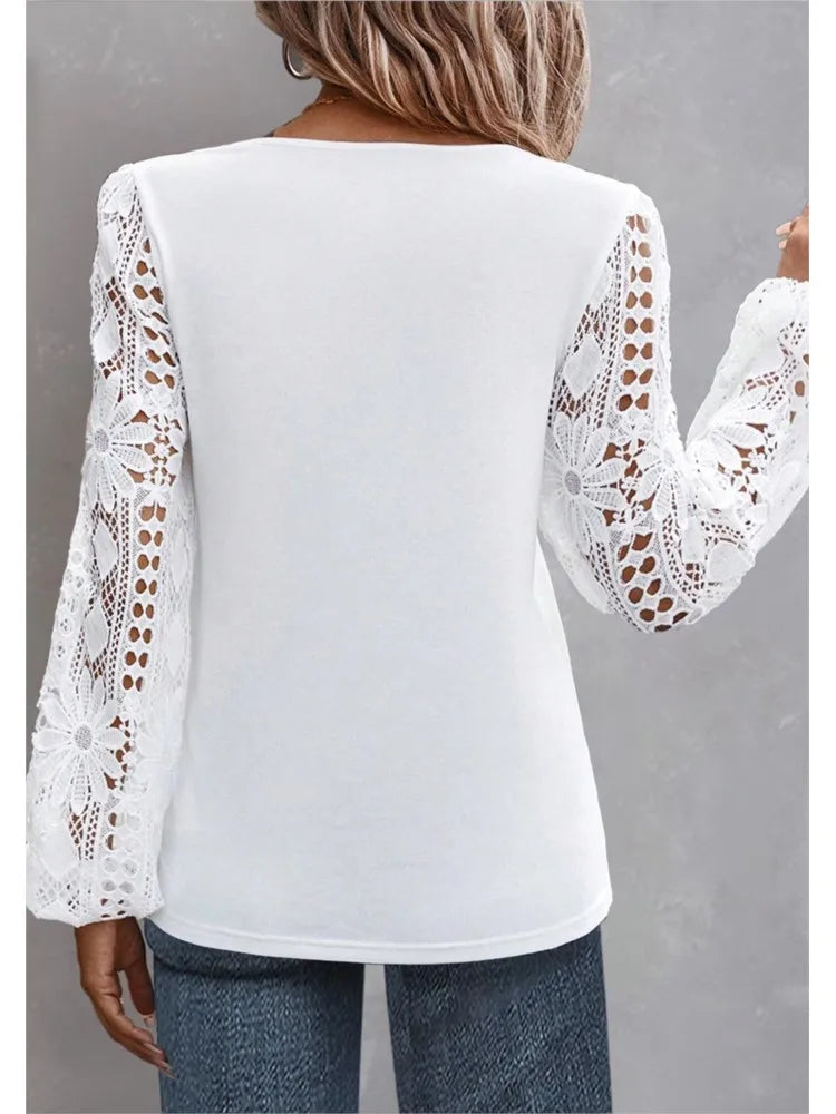 Mode Weiße Spitze Bluse Damen 2023 Neuheiten Hemden und Blusen Elegant Weiblich Locker Langarm Oberteile