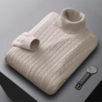 Herbst Neues Herren Rollkragenpullover Jacquard-Strickpullover Einfarbig Freizeit Wärme Hochelastisch Vielseitiger Herren-Pullover