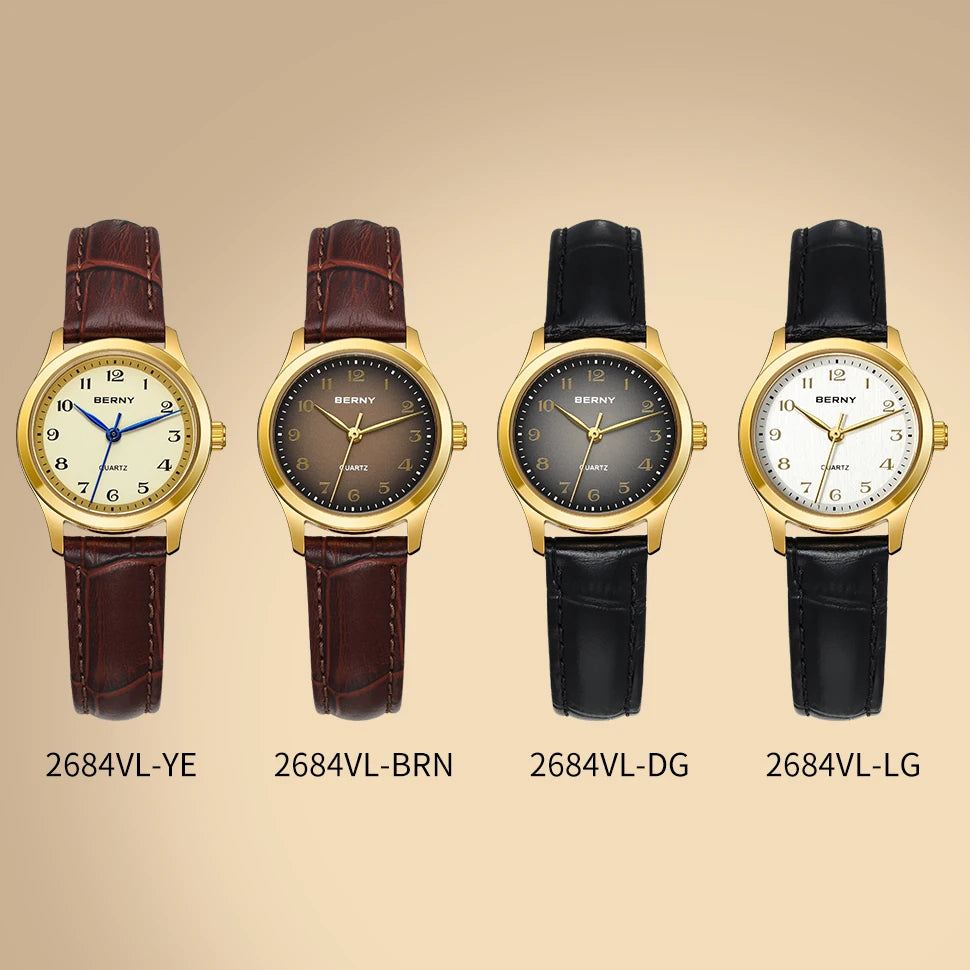 BERNY Golduhr für Damen Luxus Damen Mode Quarzarmbanduhr Elegantes Farbverlauf-Zifferblatt Verschiedene Szenarien passende Damenuhr