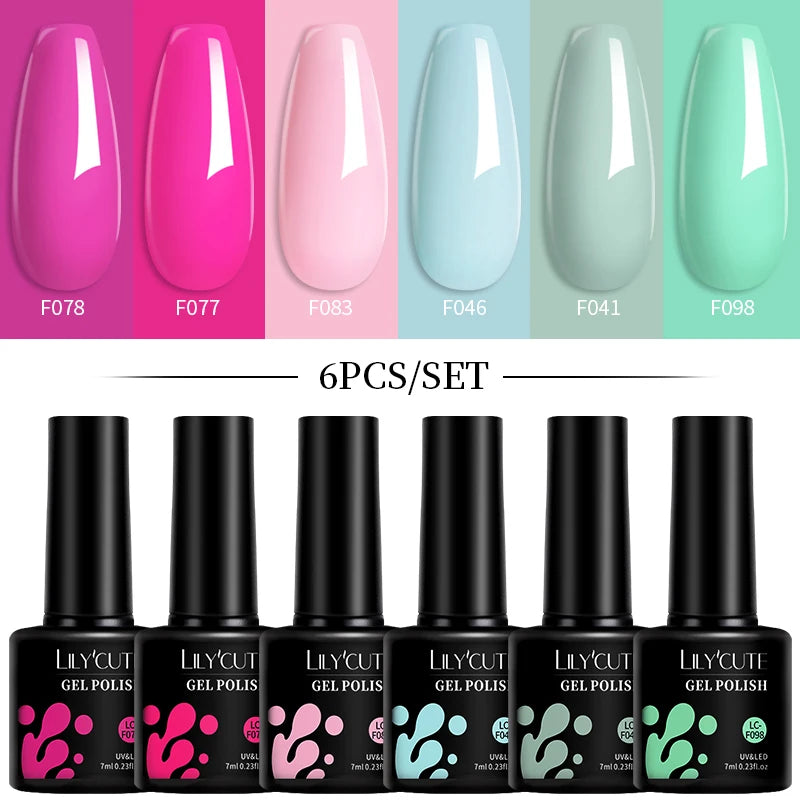 LILYCUTE 7ML 6PCS Neon Gel Nagellack Set fluoreszierend Farbwechsel Semi Permanent Soak Off Maniküre-Kit Nail Art Gel