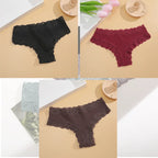 FINETOO 3er-Pack Damen Baumwollunterwäsche Slips Sexy Spitze Brasilianischer Slip Niedrige Taille Blumenmuster Einfarbig G-String Atmungsaktive Dessous