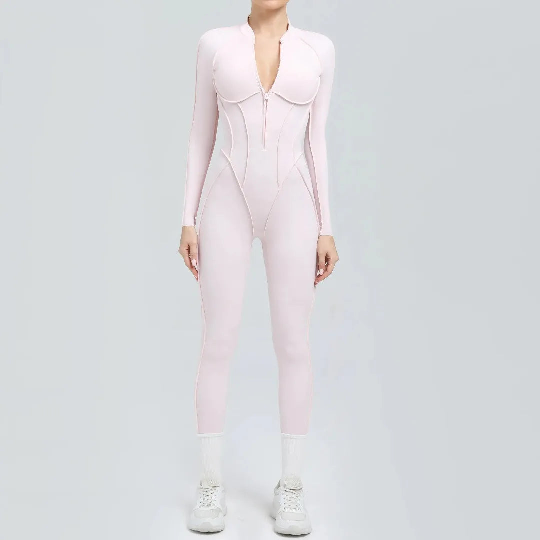 Women's Yoga Jumpsuit Hip Lift Sports Fitness Removable Padding Backless Zipper Leggings One-Piece Running Workout Gym Jumpsuit